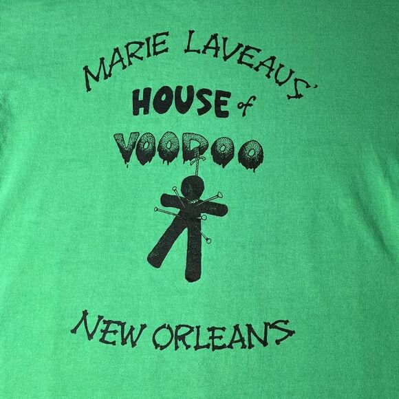 Vintage Marie Laveaus House Of Voodoo New Orleans T-shirt L Single Stitch Green - Picture 9 of 9